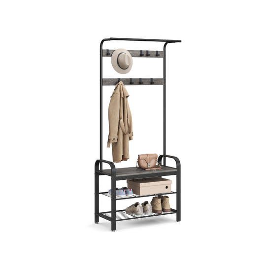 Industrial Hall Tree With Bench | Coat Hooks And Shoe Storage