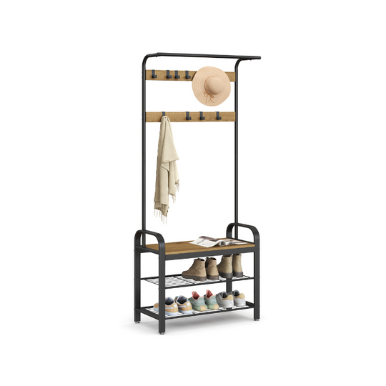 Industrial Hall Tree With Bench | Coat Hooks And Shoe Storage