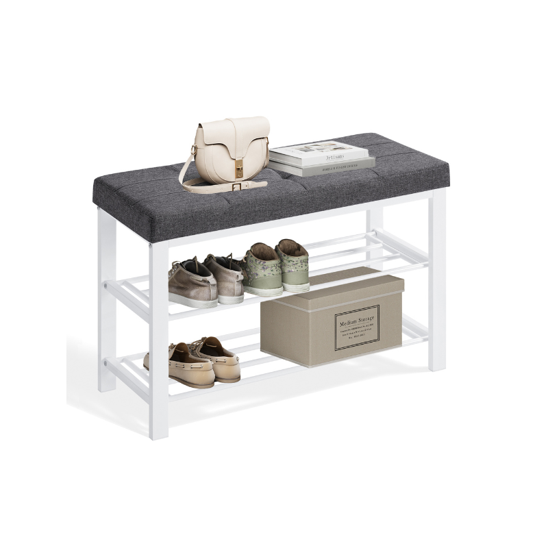 Cushioned Shoe Storage Bench | Entryway Seating With Shelves