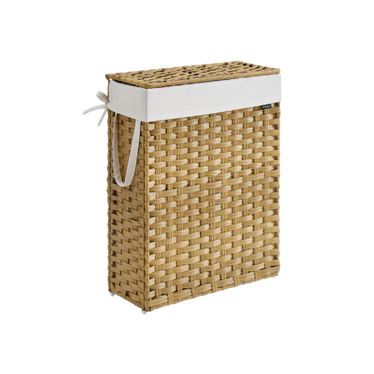 Slim Woven Laundry Hamper | Lidded Basket With Carry Handles