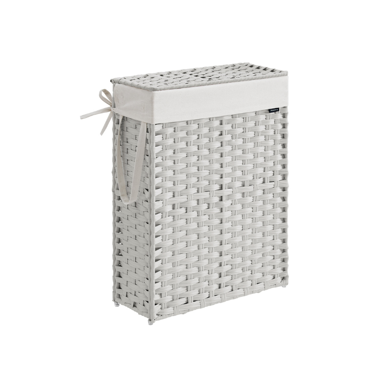 Slim Woven Laundry Hamper | Lidded Basket With Carry Handles