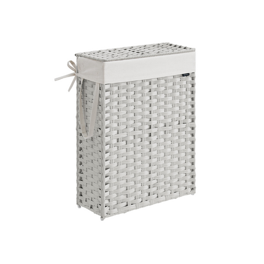 Slim Woven Laundry Hamper | Lidded Basket With Carry Handles