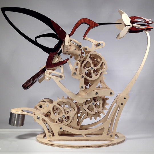Wooden Kinetic Hummingbird Sculpture | Moving Gear Wing Mechanism