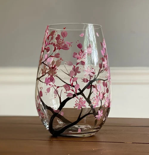 Hand-Painted Wine Glasses | Tree Motif Stemware