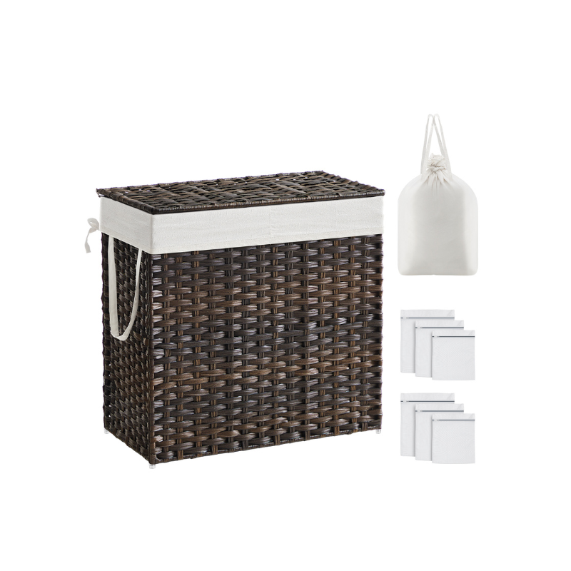 Woven Clothes Hamper | Two-Section Lidded Laundry Basket