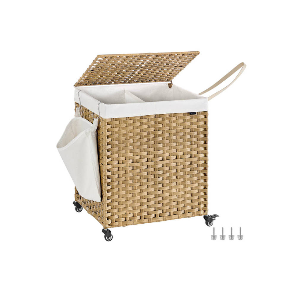 Rolling Laundry Basket | Woven Hamper With Lid And Wheels