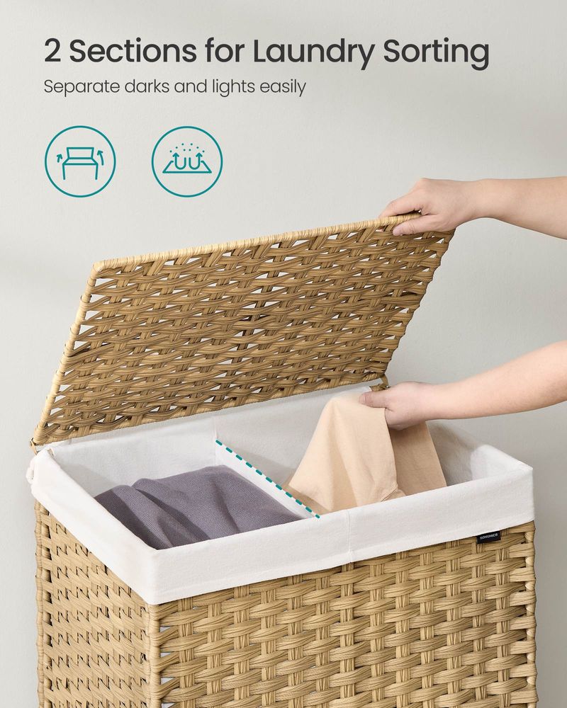 Rolling Laundry Basket | Woven Hamper With Lid And Wheels