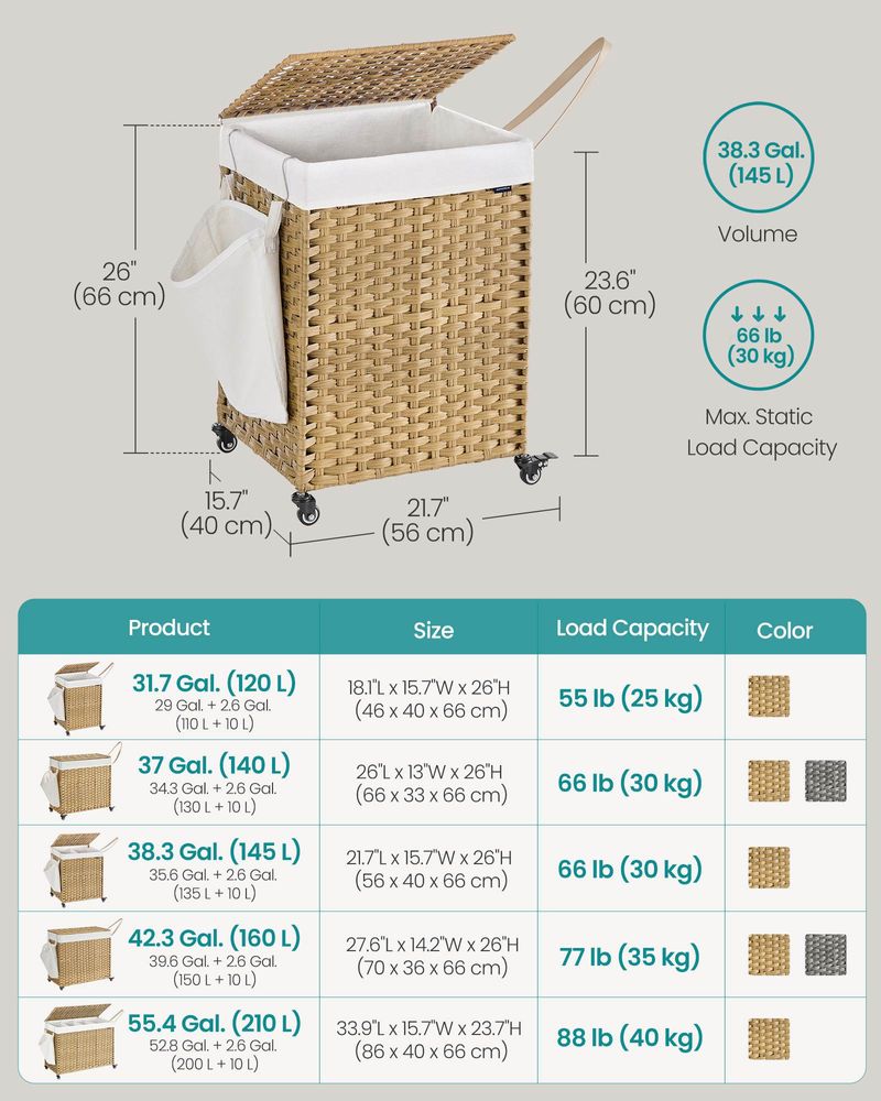 Rolling Laundry Basket | Woven Hamper With Lid And Wheels