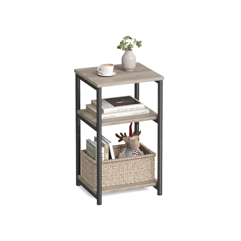 Slim Three Tier End Table | Industrial Side Table With Shelves