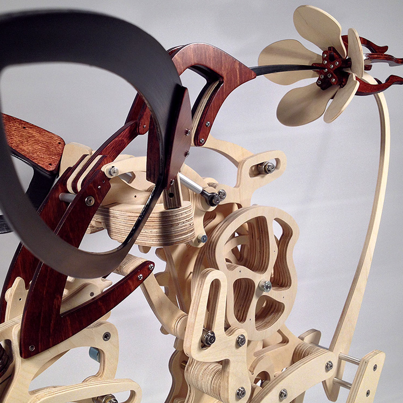 Wooden Kinetic Hummingbird Sculpture | Moving Gear Wing Mechanism