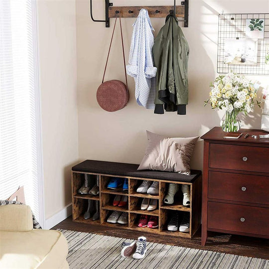 Cushioned Shoe Bench | Open Cubby Storage For Entryways