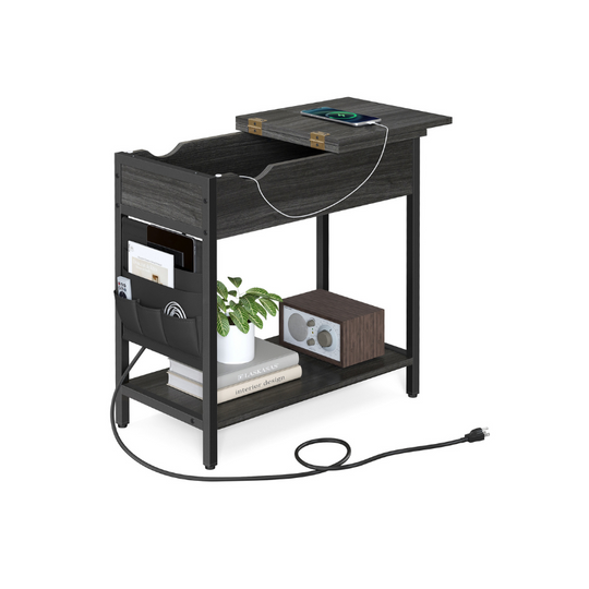 Narrow End Table With Charging Station | Flip Top And USB Ports