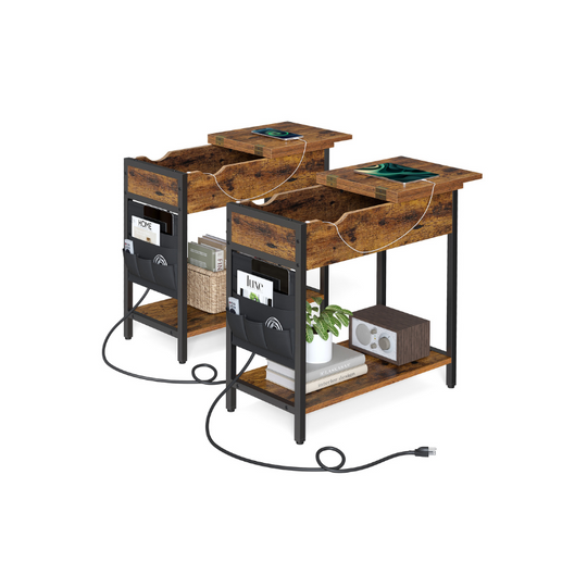 Narrow End Table With Charging Station | Flip Top And USB Ports