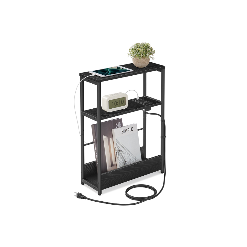 Narrow Side Table | 3-Tier Design With Charging Station