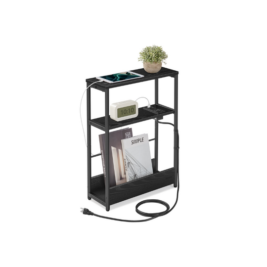 Narrow Side Table | 3-Tier Design With Charging Station
