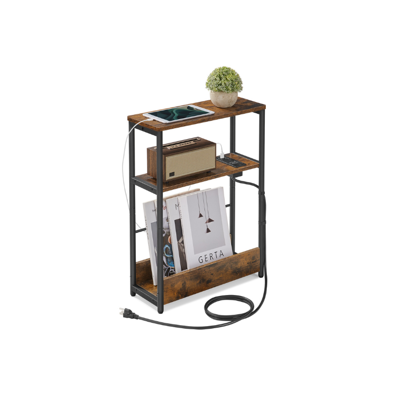 Narrow Side Table | 3-Tier Design With Charging Station