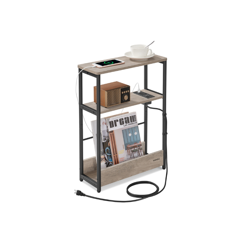 Narrow Side Table | 3-Tier Design With Charging Station