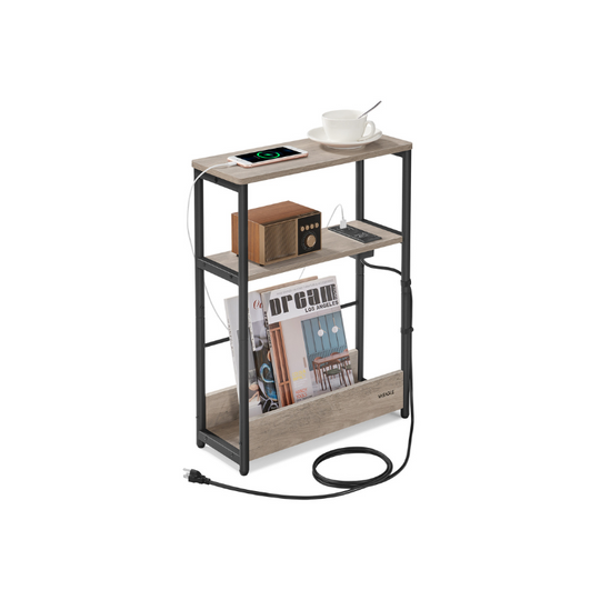 Narrow Side Table | 3-Tier Design With Charging Station