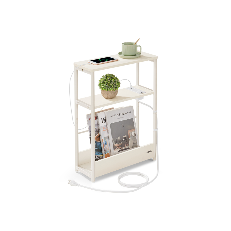 Narrow Side Table | 3-Tier Design With Charging Station
