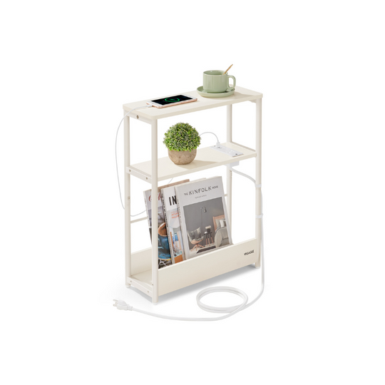 Narrow Side Table | 3-Tier Design With Charging Station