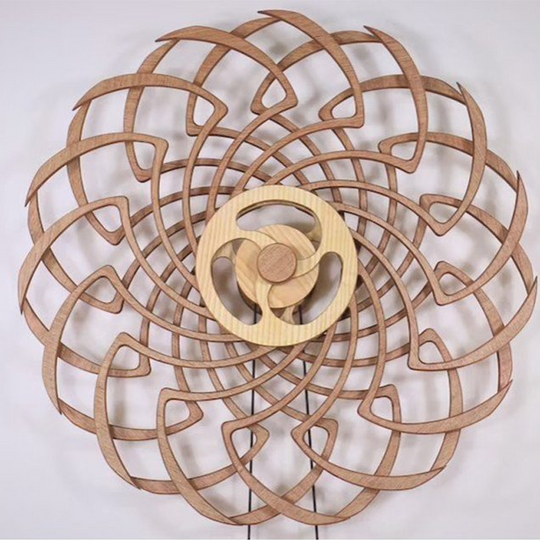 Kinetic Wall Sculpture | Wind-Up Wood Art Decor