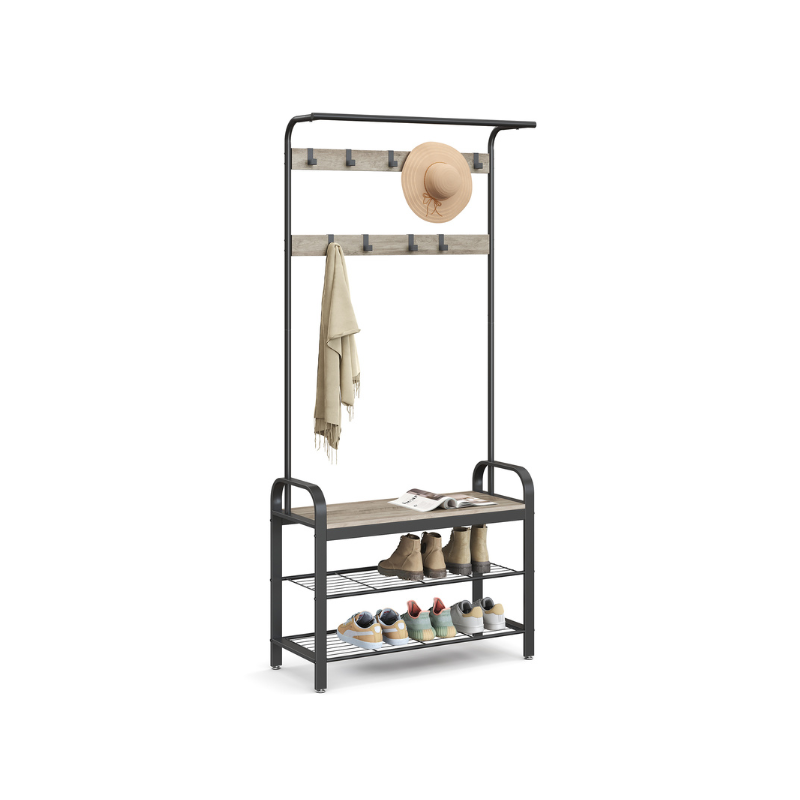 Industrial Hall Tree With Bench | Coat Hooks And Shoe Storage