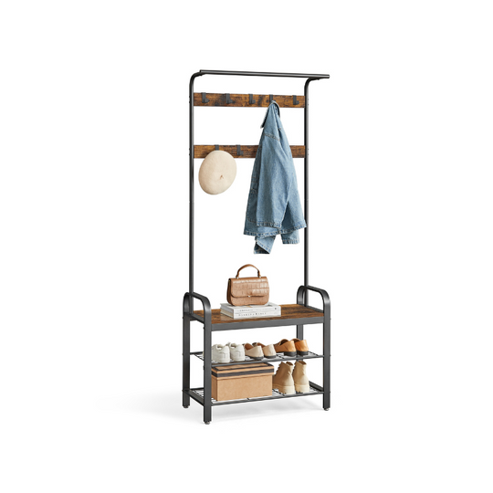 Industrial Hall Tree With Bench | Coat Hooks And Shoe Storage