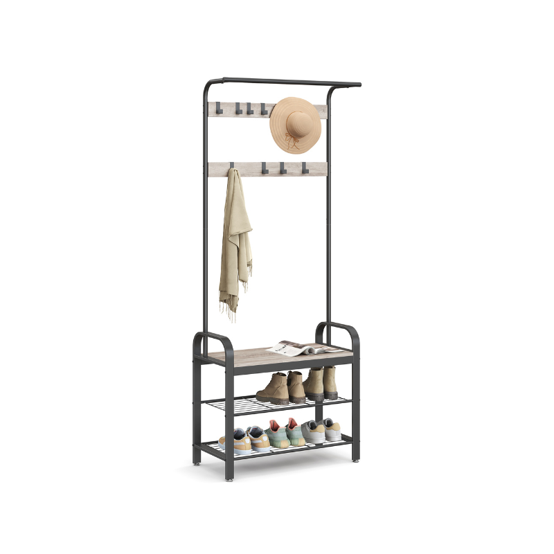Industrial Hall Tree With Bench | Coat Hooks And Shoe Storage