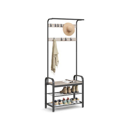 Industrial Hall Tree With Bench | Coat Hooks And Shoe Storage