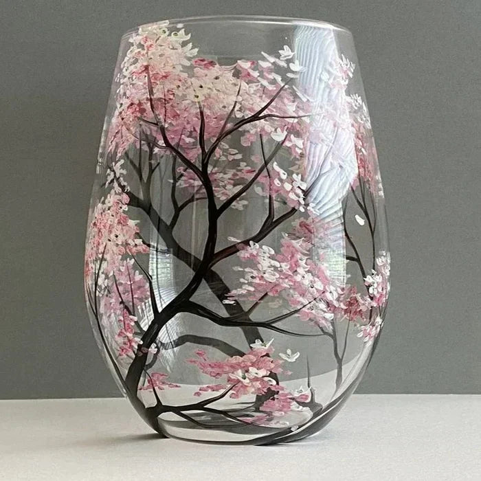 Hand-Painted Wine Glasses | Tree Motif Stemware