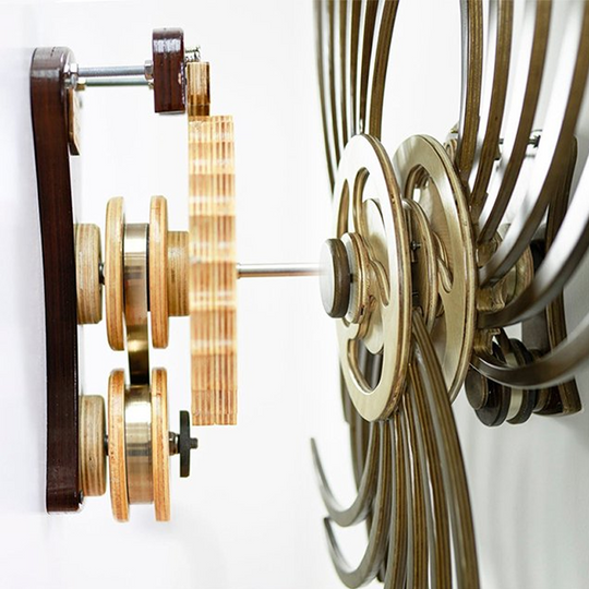 Kinetic Wall Sculpture | Wind-Up Wood Art Decor