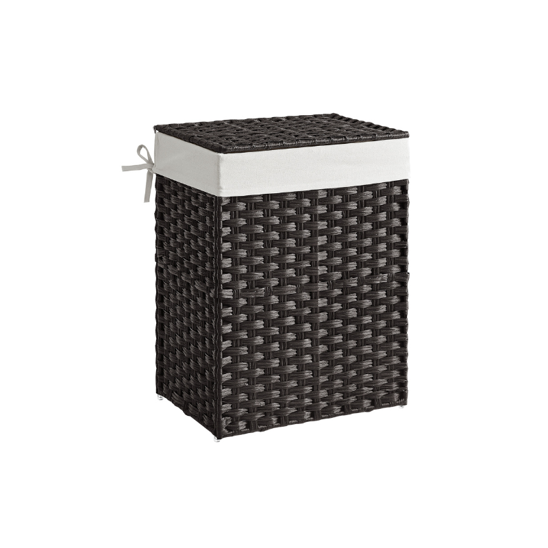 Woven Laundry Basket | Lidded Hamper With Fabric Liner