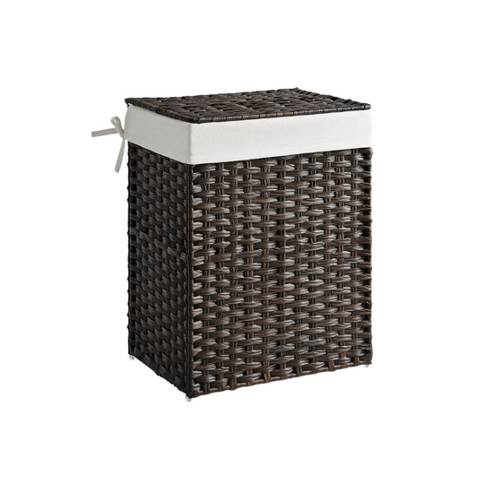 Woven Laundry Basket | Lidded Hamper With Fabric Liner