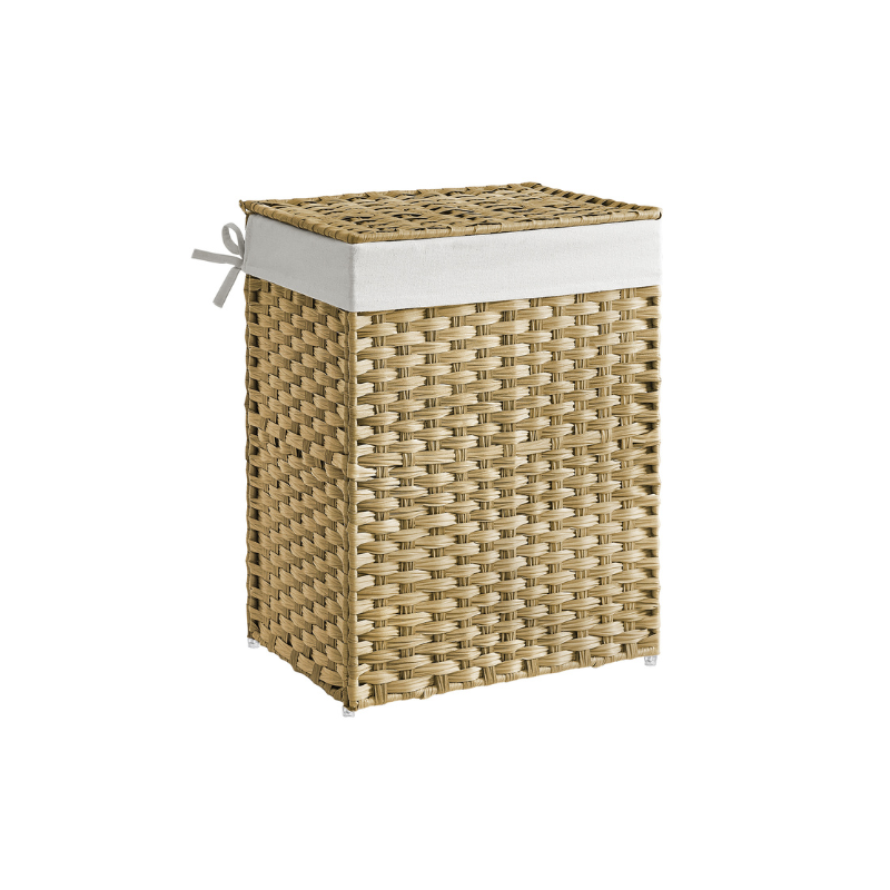 Woven Laundry Basket | Lidded Hamper With Fabric Liner