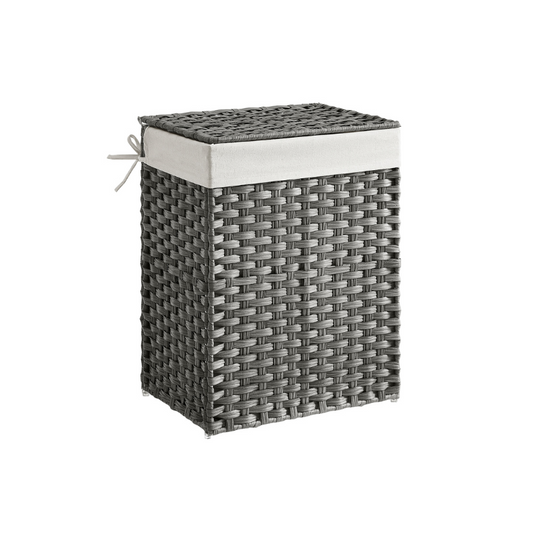 Woven Laundry Basket | Lidded Hamper With Fabric Liner