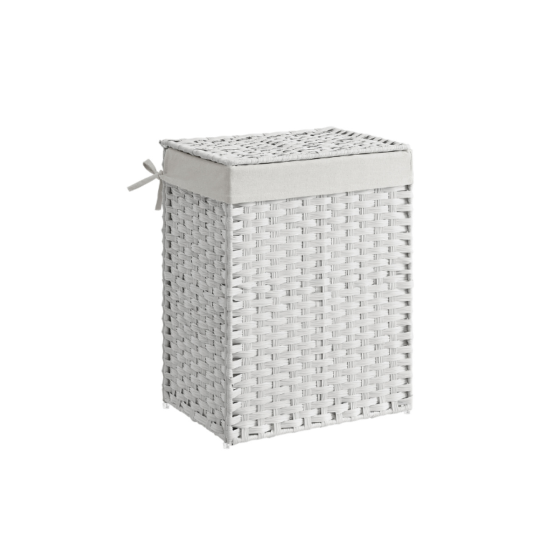Woven Laundry Basket | Lidded Hamper With Fabric Liner
