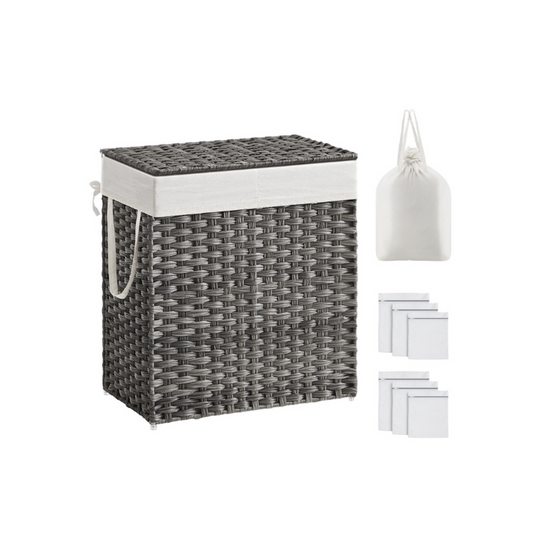 Woven Clothes Hamper | Two-Section Lidded Laundry Basket