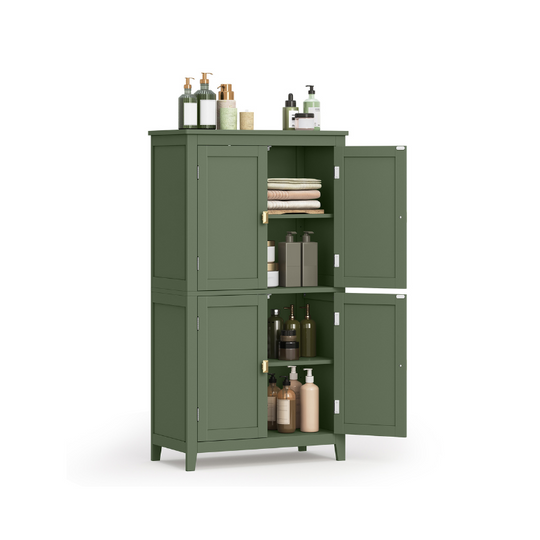 Freestanding Bathroom Storage Cabinet | Four Doors With Adjustable Shelves