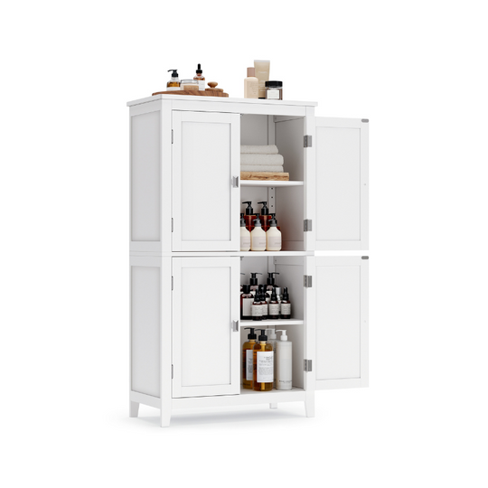 Freestanding Bathroom Storage Cabinet | Four Doors With Adjustable Shelves
