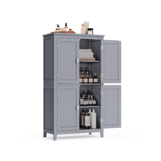 Freestanding Bathroom Storage Cabinet | Four Doors With Adjustable Shelves