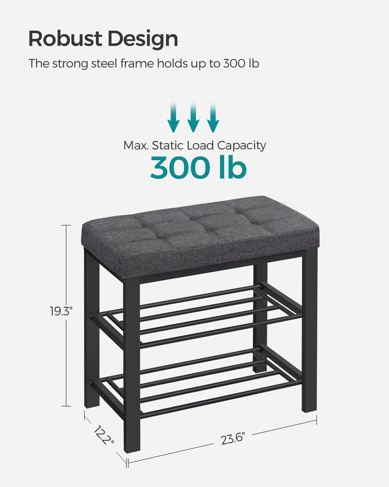 Cushioned Shoe Storage Bench | Entryway Seating With Shelves