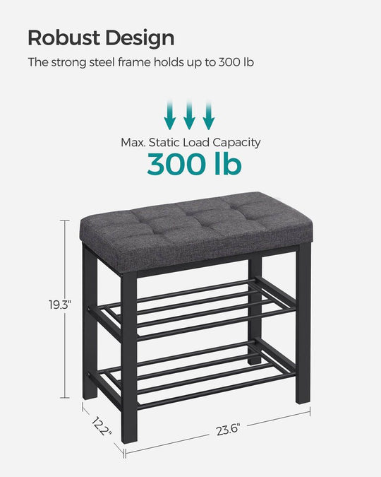 Cushioned Shoe Storage Bench | Entryway Seating With Shelves