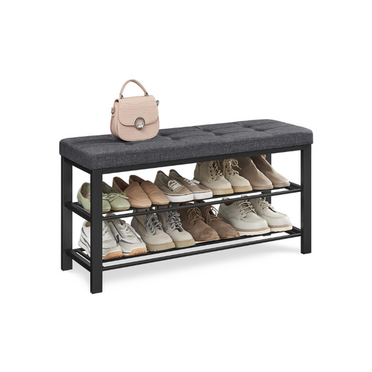 Cushioned Shoe Storage Bench | Entryway Seating With Shelves