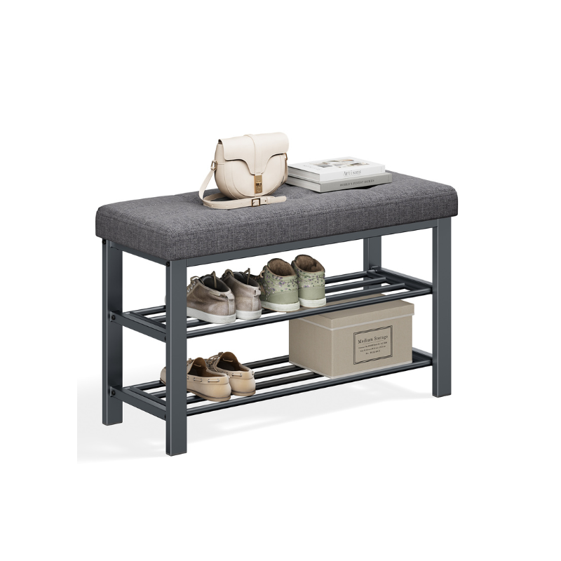 Cushioned Shoe Storage Bench | Entryway Seating With Shelves
