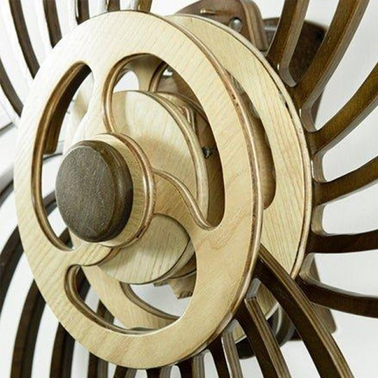 Kinetic Wall Sculpture | Wind-Up Wood Art Decor