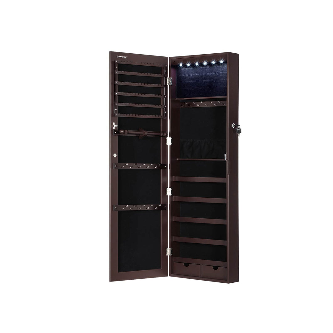 Wall-Mounted Jewelry Armoire | Full-Length Mirror With LED Storage