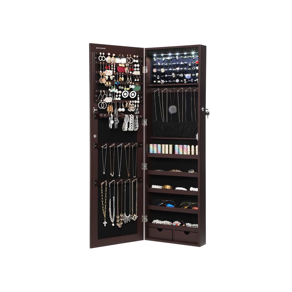 Wall-Mounted Jewelry Armoire | Full-Length Mirror With LED Storage