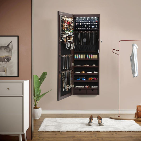 Wall-Mounted Jewelry Armoire | Full-Length Mirror With LED Storage