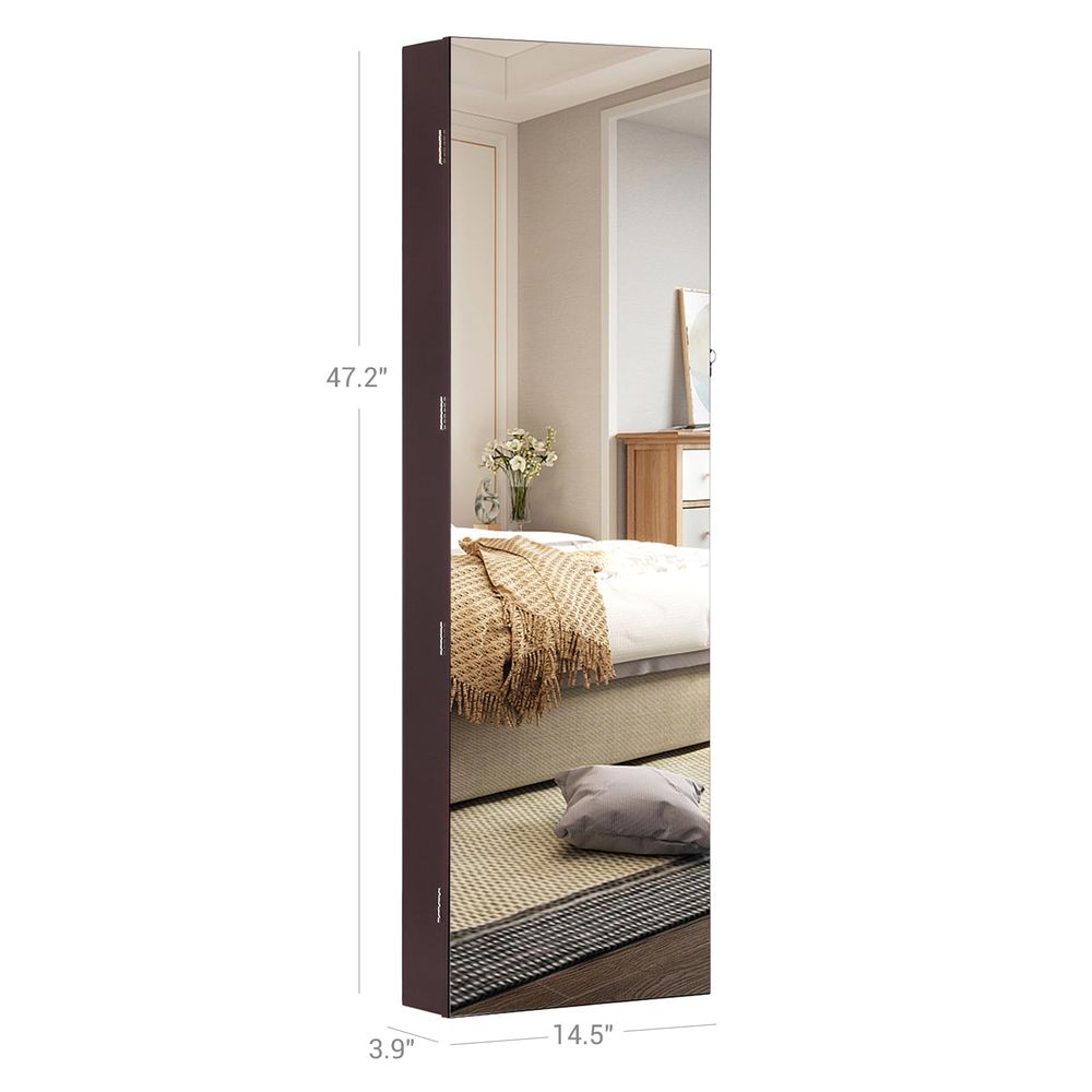 Wall-Mounted Jewelry Armoire | Full-Length Mirror With LED Storage