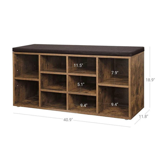 Cushioned Shoe Bench | Open Cubby Storage For Entryways